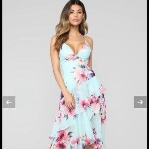 fashion nova blue flower maxi dress NWT